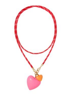 Roxanne Assoulin The Happy Cord Long Big Double Heart Necklace Pink Flamingo